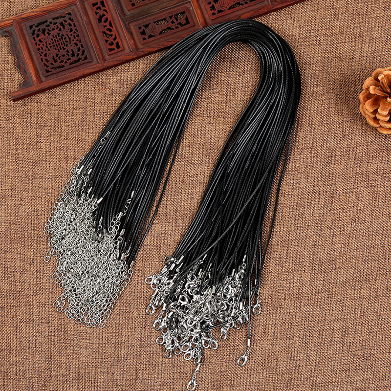 18'' Black Silk Necklace Cord Chain Cotton Rope with Clasp 2.0mm (5Pcs)