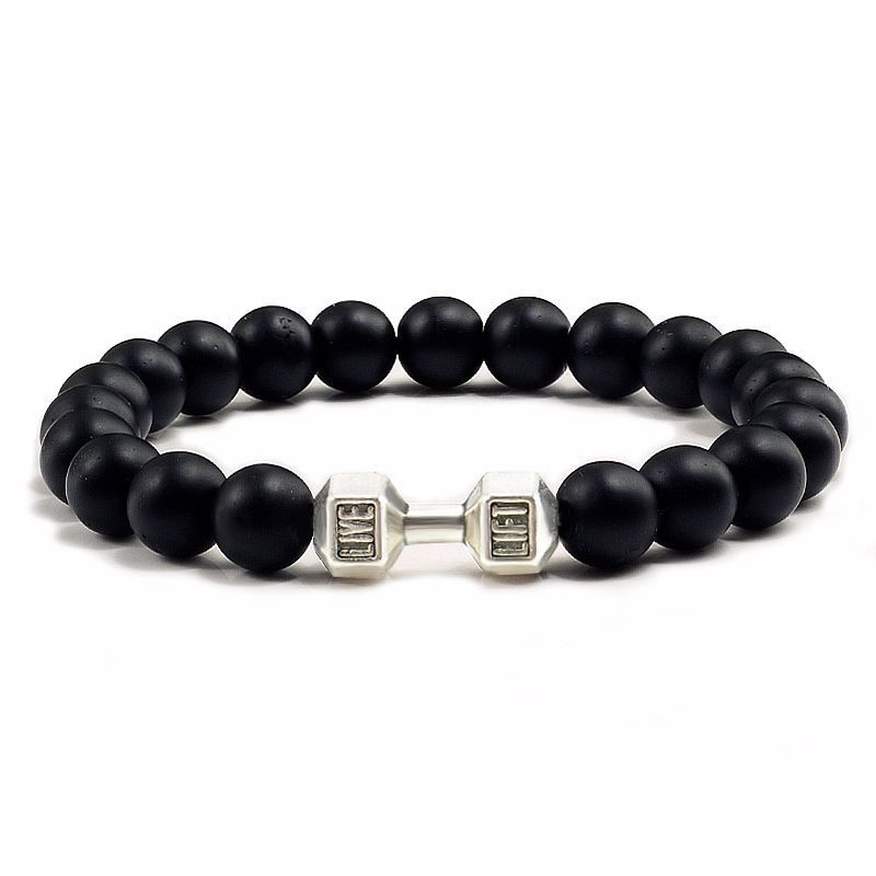 ( Pack of 1) Men Natural Black Volcanic Lava Stone Dumbbell Bracelet