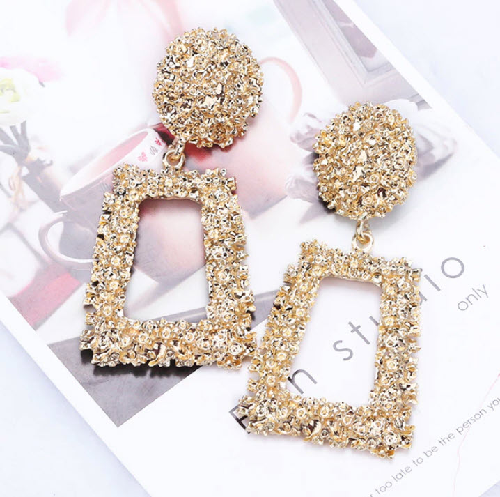 Drop Earrings for girls Circle and Rectangular Shape Personality Earrings for Girls Gold Color