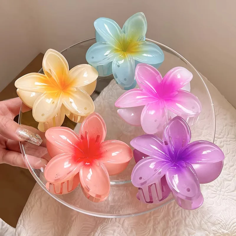 Premium Korean Flower Gradient Hair Claw Clip Catcher – Large Size | Elegant Candy Color Hair Accessory for Women & Girls | Durable & Stylish Hair Clip | Pack of 1, 3 & 6