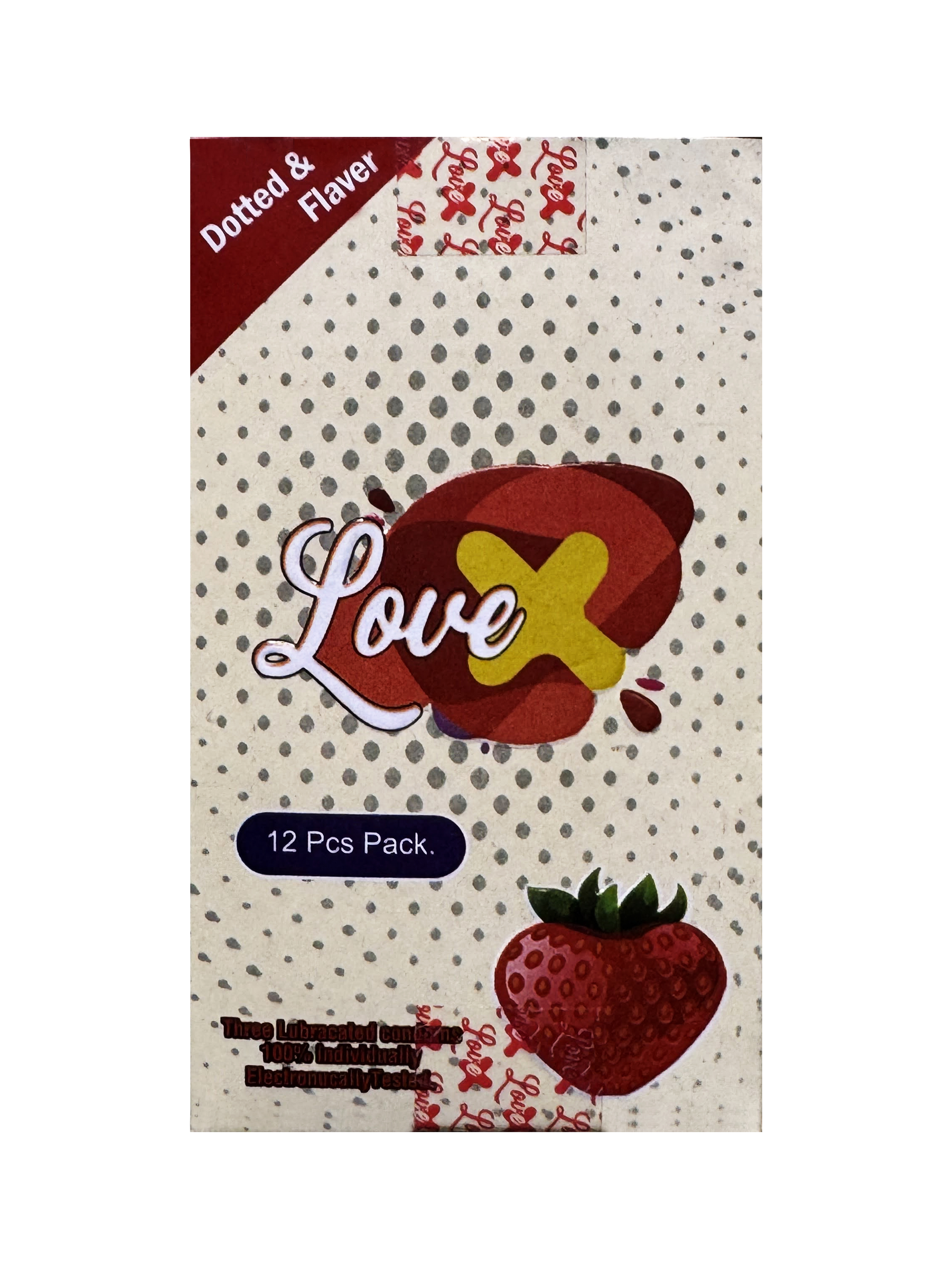 Love X Strawberry pack of 12 lubricated condoms 100% individually electronically Tested
