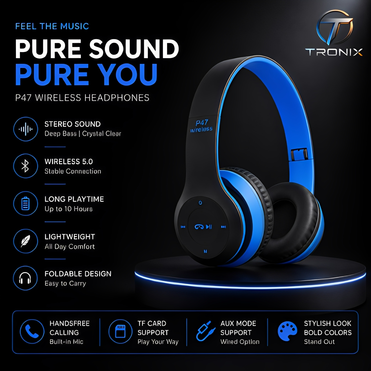 T9 Wireless Bluetooth Headphones  Foldable Over-Ear Headset  Stereo Sound  Built-in Mic  Compatible with All Bluetooth Devices.
