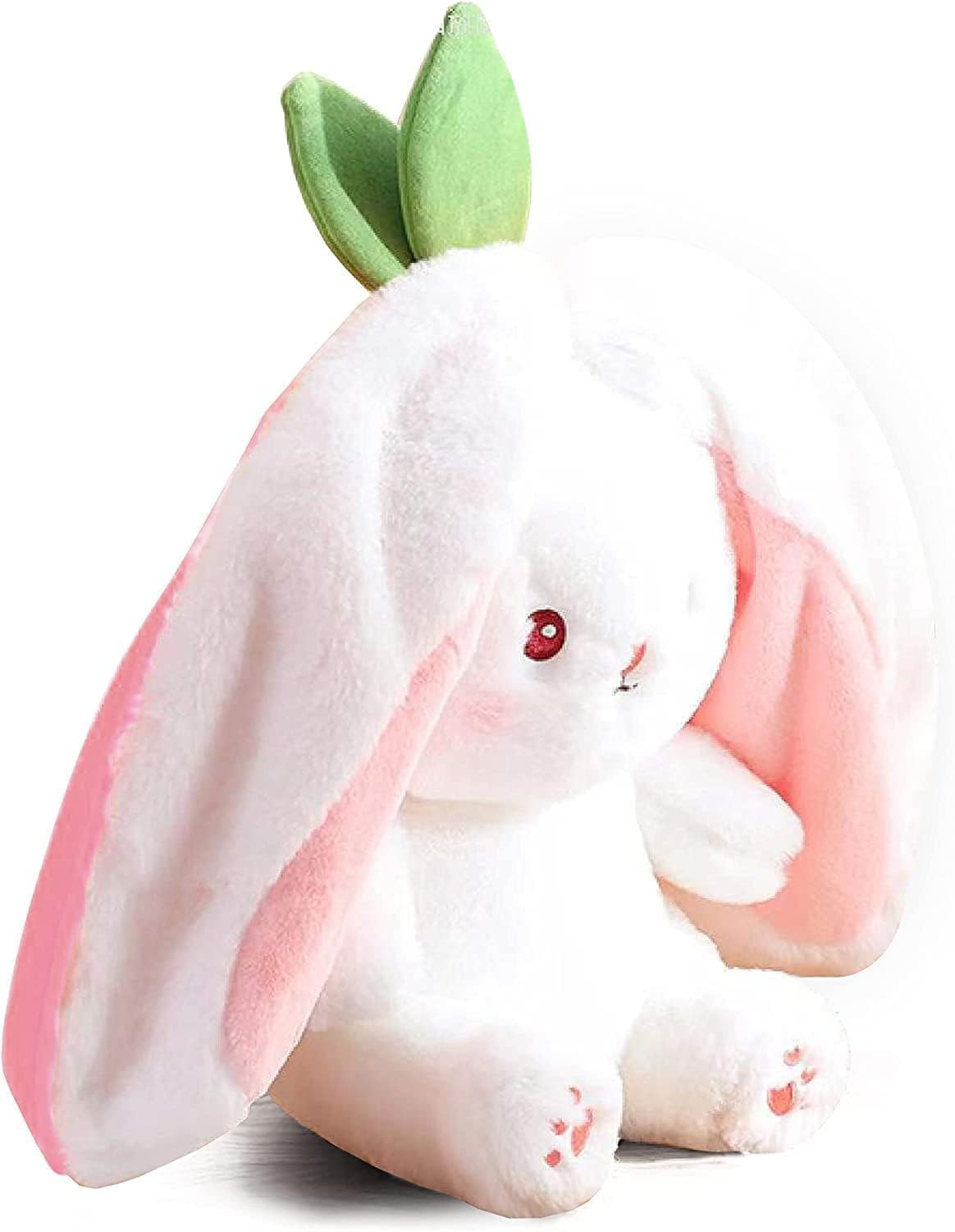 Bunny Stuffed Animal Plush Reversible Strawberry Bunny Plush Doll With Zipper Cute Room Decoration Toy For Kids Gift.
