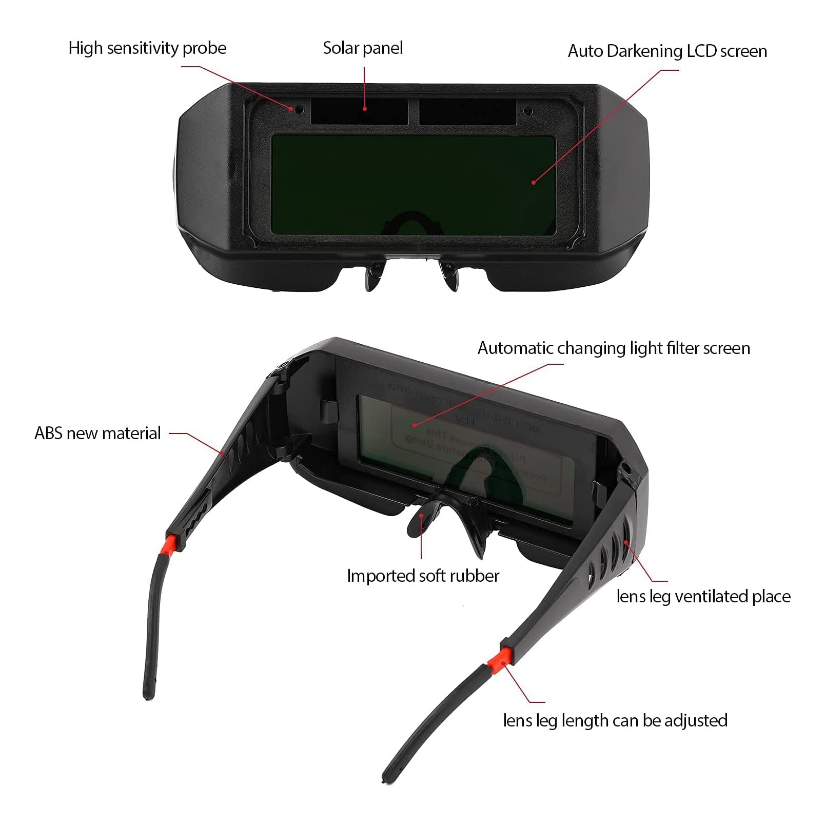 Welding Goggles Solar Powered Auto Glasses with Headband and Case