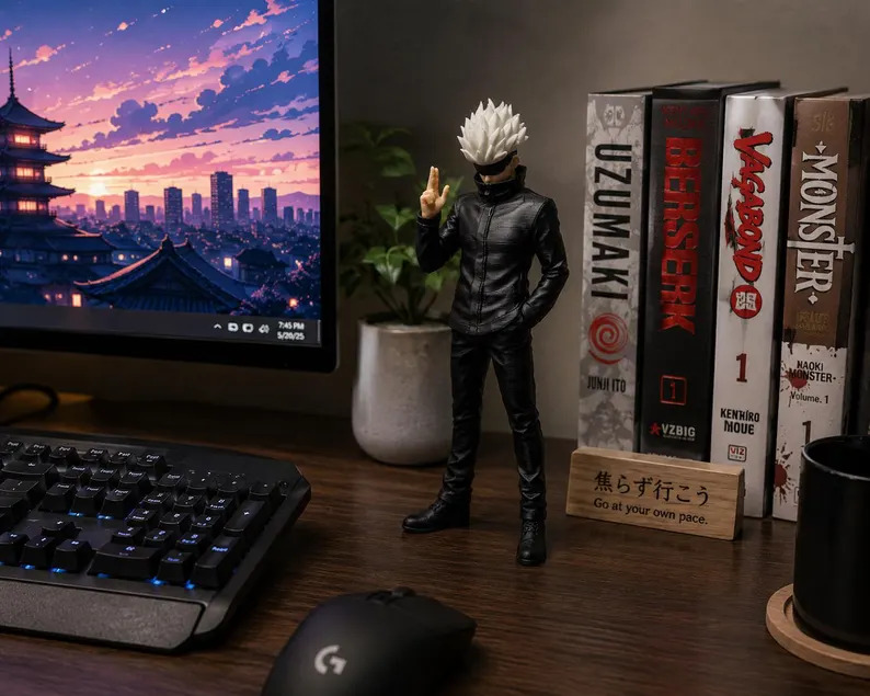 Gojo Inspired Anime Figure, Fan-Made Character Display Statue, Collectible Desk Decor for Anime Fans, Decorative Display Model for Home, Office, Gaming Room, Bookshelf, Entertainment Center and Collector Shelf