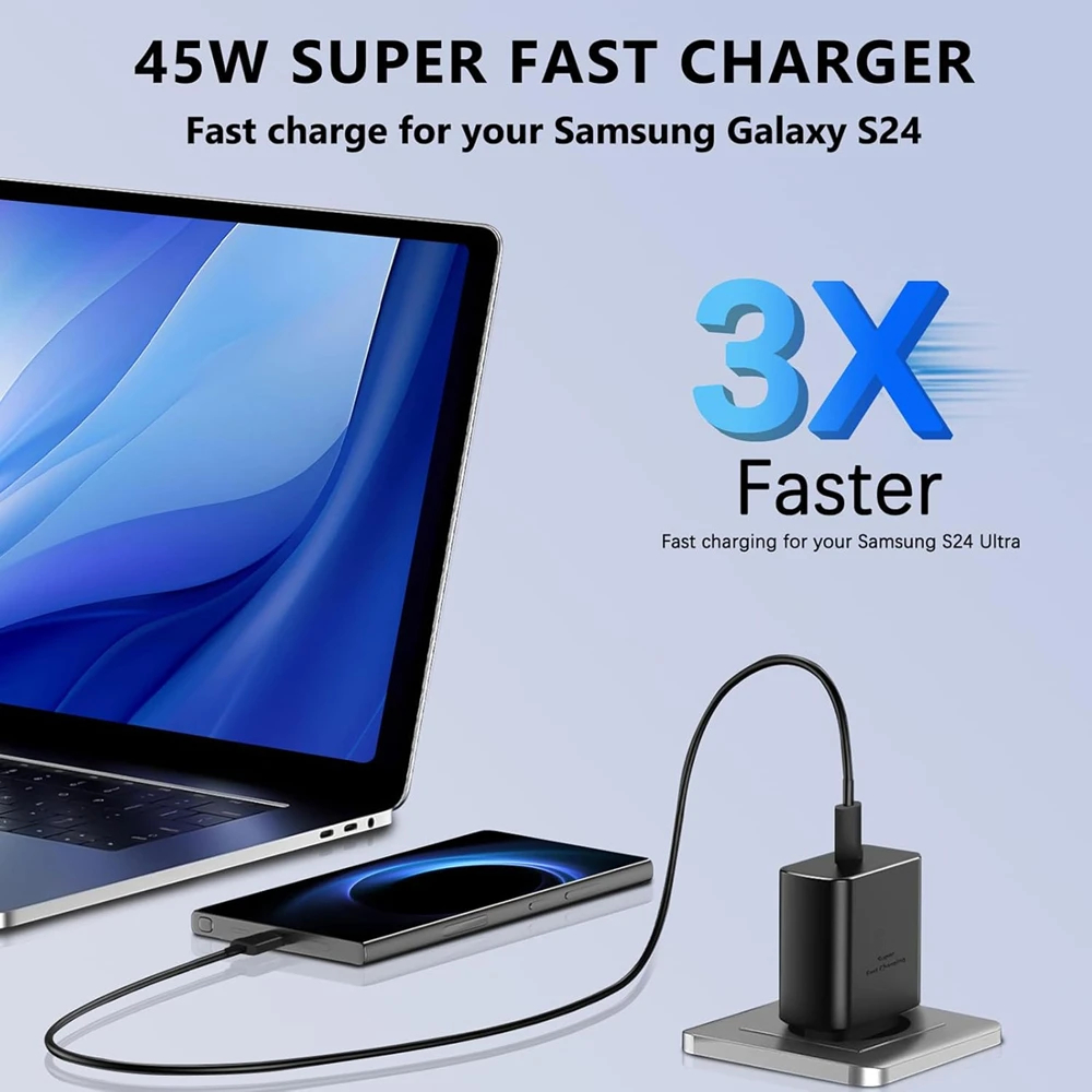 Original Samsung 45W 2.0 Super Fast Charger with Type C to Type C Cable (Global Certified Charger) Pd Charger For all Mobile Phone S24+, S8 Ultra, Note20 Ultra,S24 Ultra, Note10 Plus, S22 ultra Galaxy S10 / S10E / S10+
