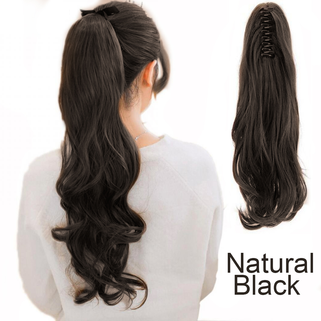 2 in 1 Claw Clip In Ponytail Hair Extensions For Girls Natural Black