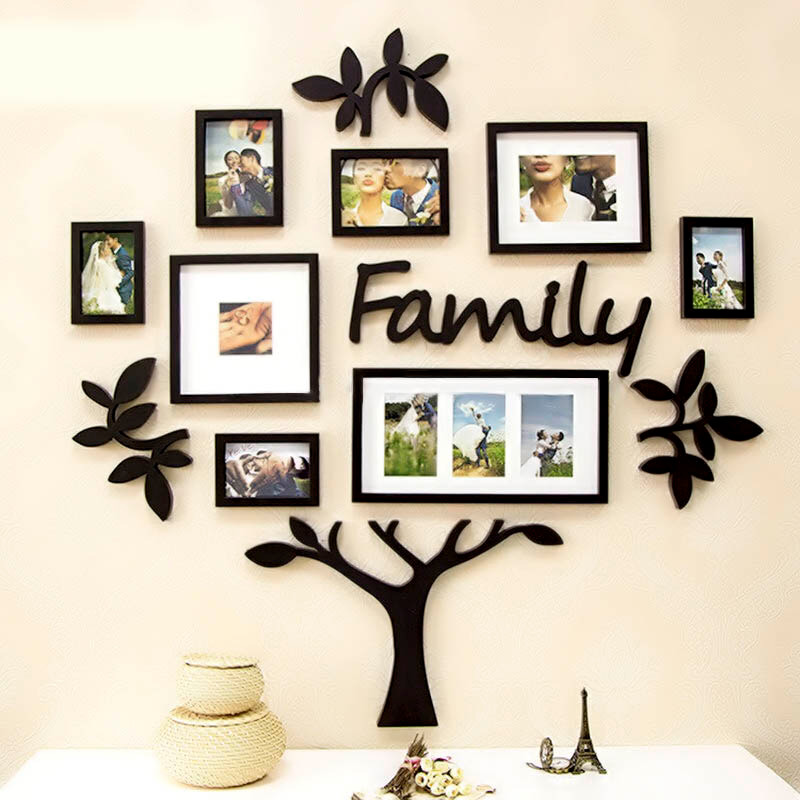 3D Wooden Wall Family Tree With Picture Large Size Frames, Wooden Family Tree Photos Frame, Modern - Family Tree with 8 Photo Frame
