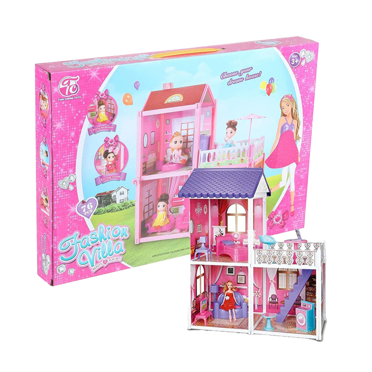 Creative Fashion Villa Doll House with Doll Furniture (76Pcs