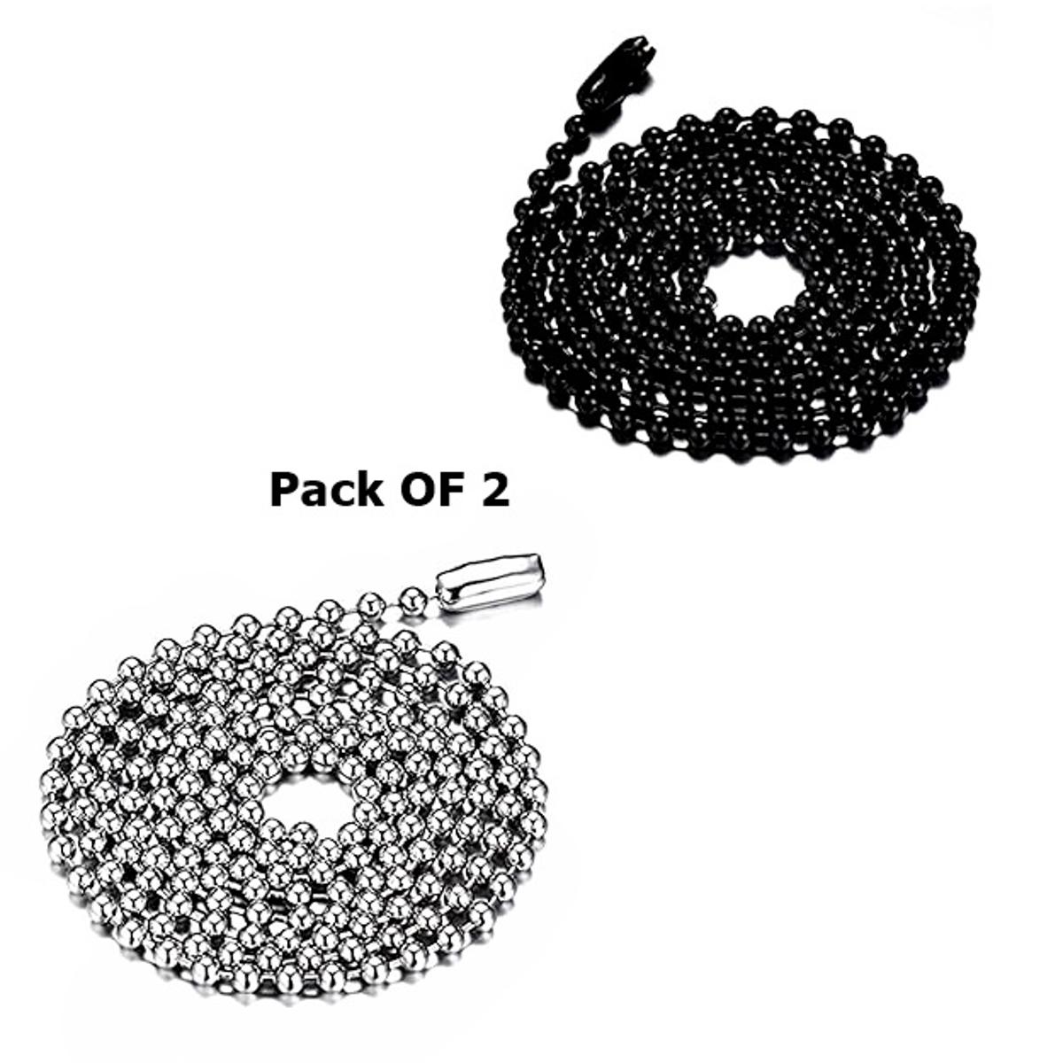 Pack Of 2 Fashion Jewelry Women Men Stainless Steel Silver / Black Necklace Beads Ball Chain