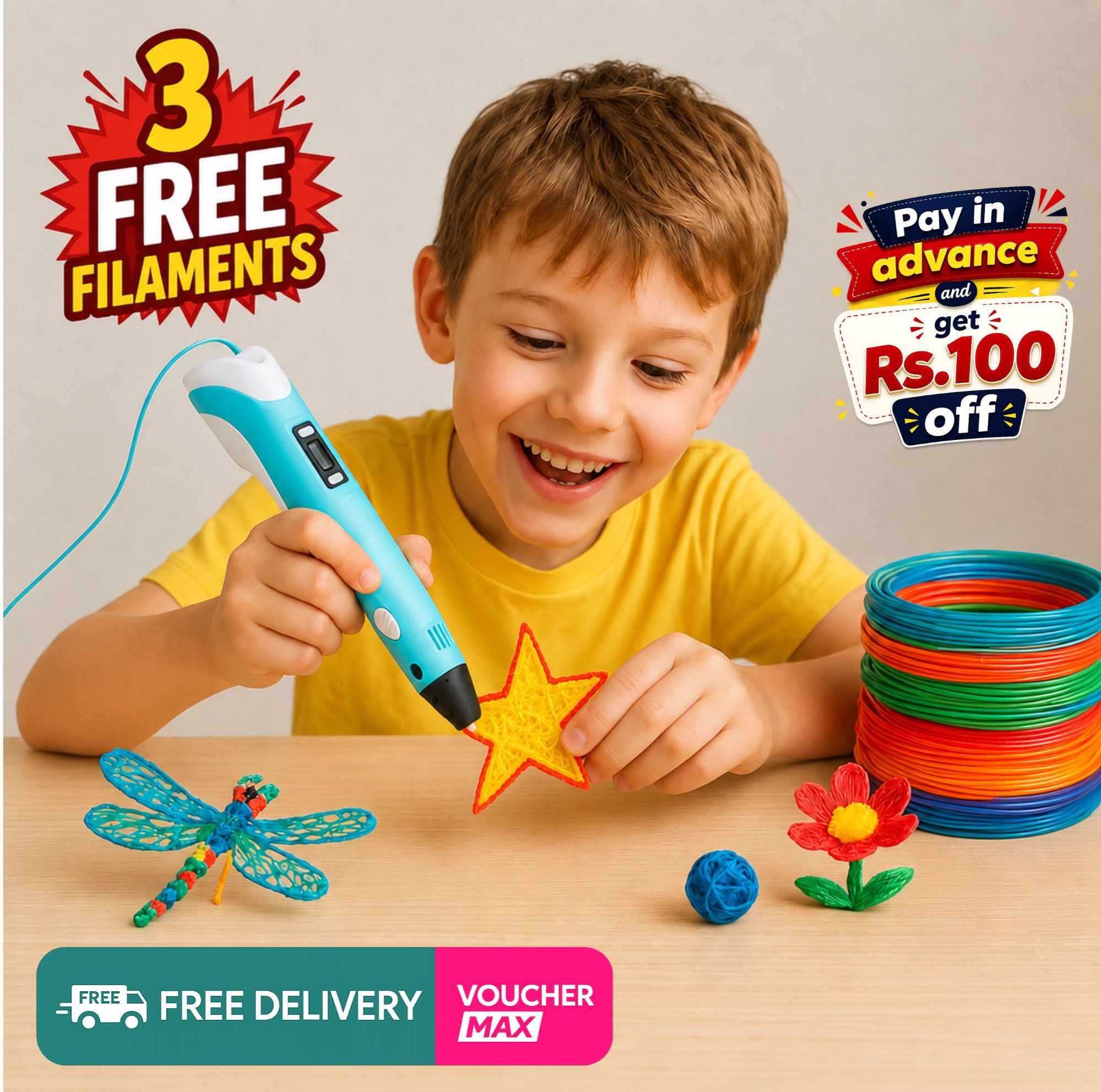 3D Printing Pen for Kids & Adults – DIY 3D Drawing Pen with Filament Refills |  Creative Art Pen for Arts & Crafts, Doodling, School Projects, STEM Learning & Handmade Models | Educational Toy Gift for Boys,