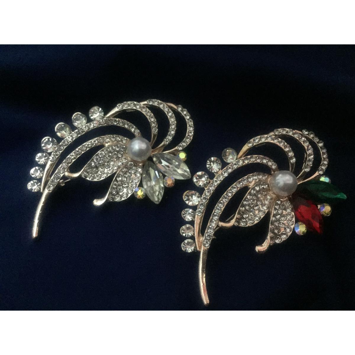 New Fashion Imported Quality Full Bling Crystal Leaf Rose Gold Color Brooch Hijab Pin Vintage Style Imitation Pearl Foe Women & Girls Al Asar Trends