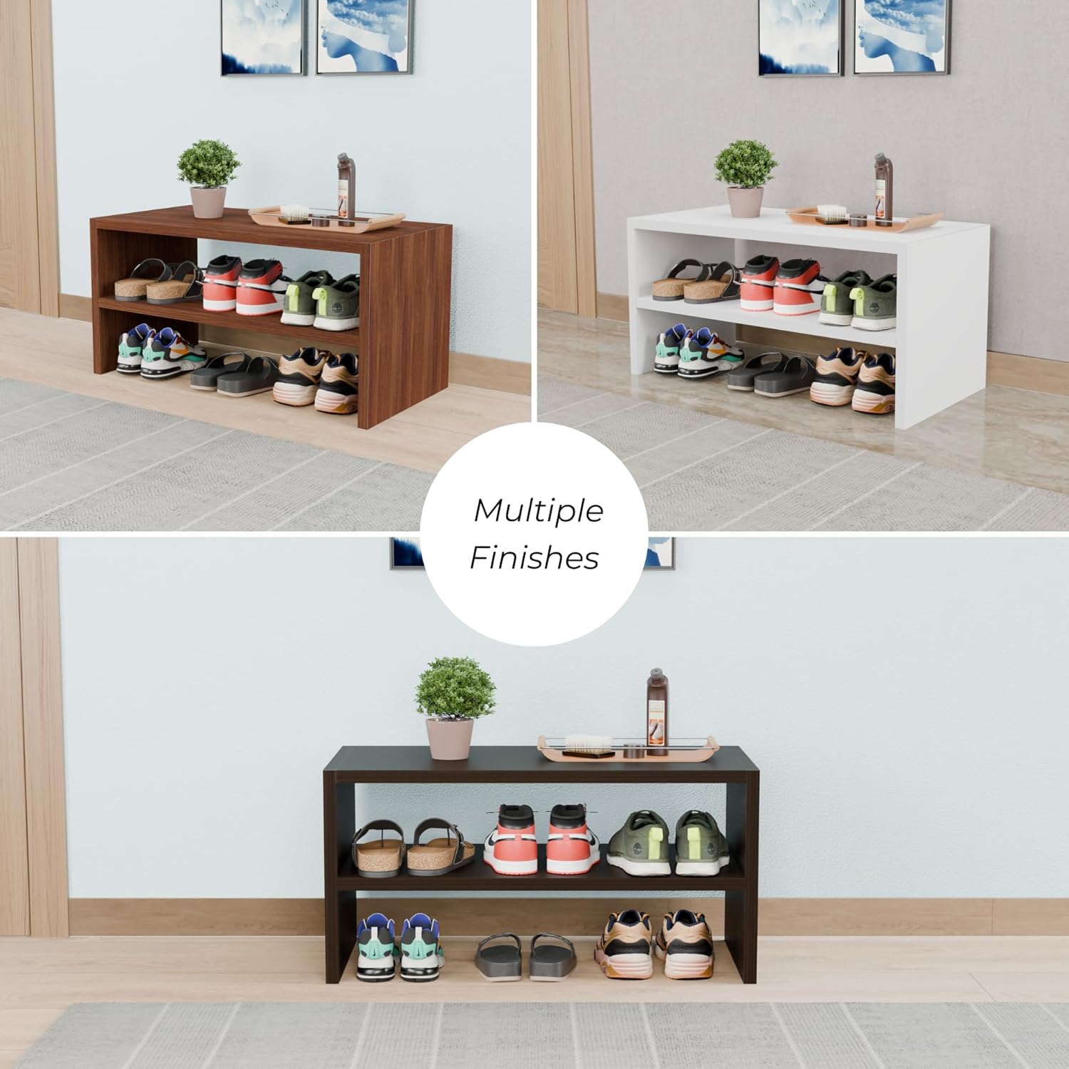 Engineered Wood Open Shoe Rack with 2 Shelves Storage for Living Room Home Office Wood Multipurpose Shoe Organizer Chappal Stand Furniture