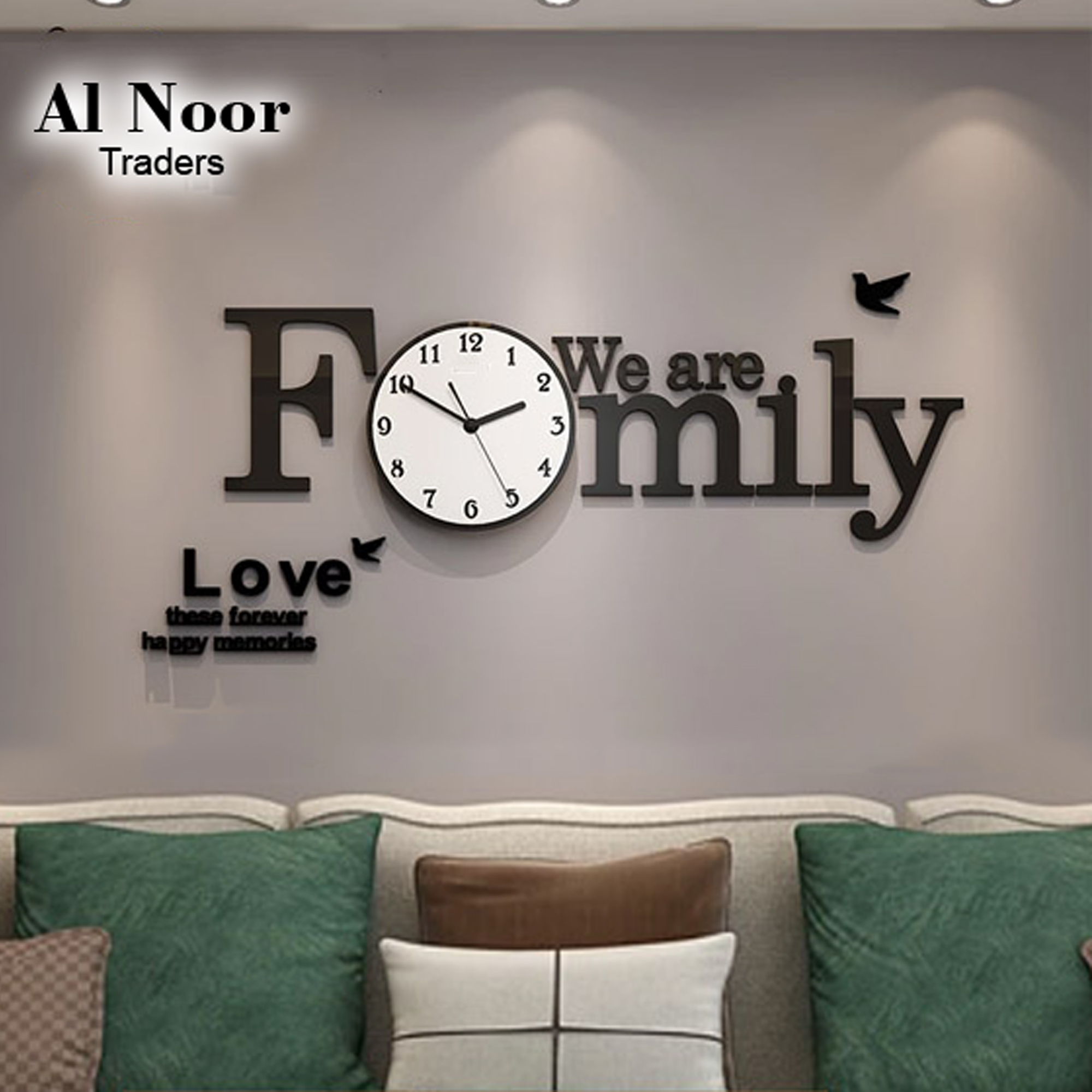 AT Wooden 3D Wall Clock We Are Family With Birds Numeral Quartz Hanging Watch DIY Design Decoration For Home Decor Living Room And Offices And For Gifts Piece Item