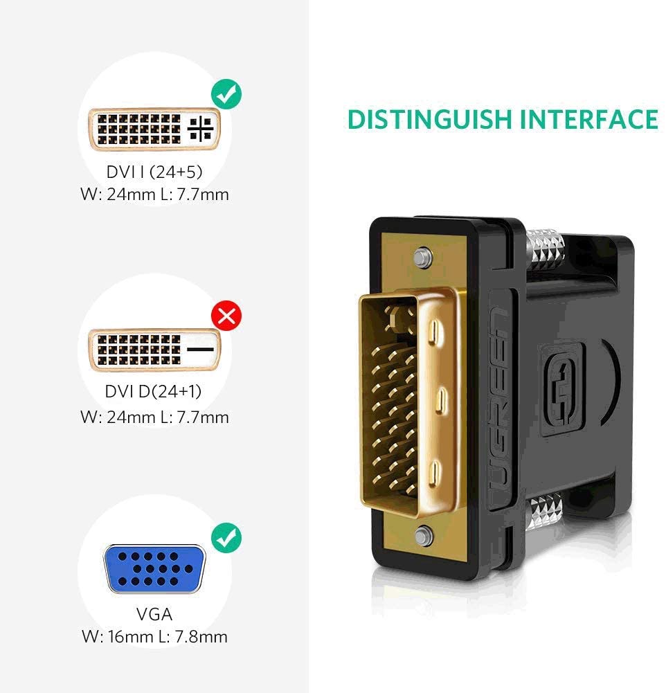 DVI to VGA Adapter Connector - Plug and Play, Dual Display Support, Black