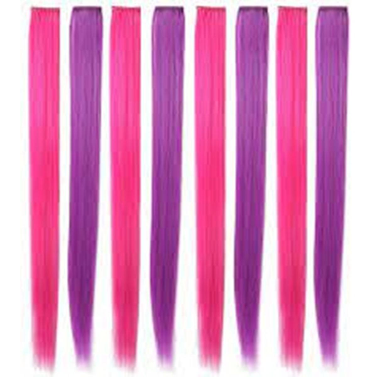 8PCS Pink Purple Hair Extensions for Girls 21inch