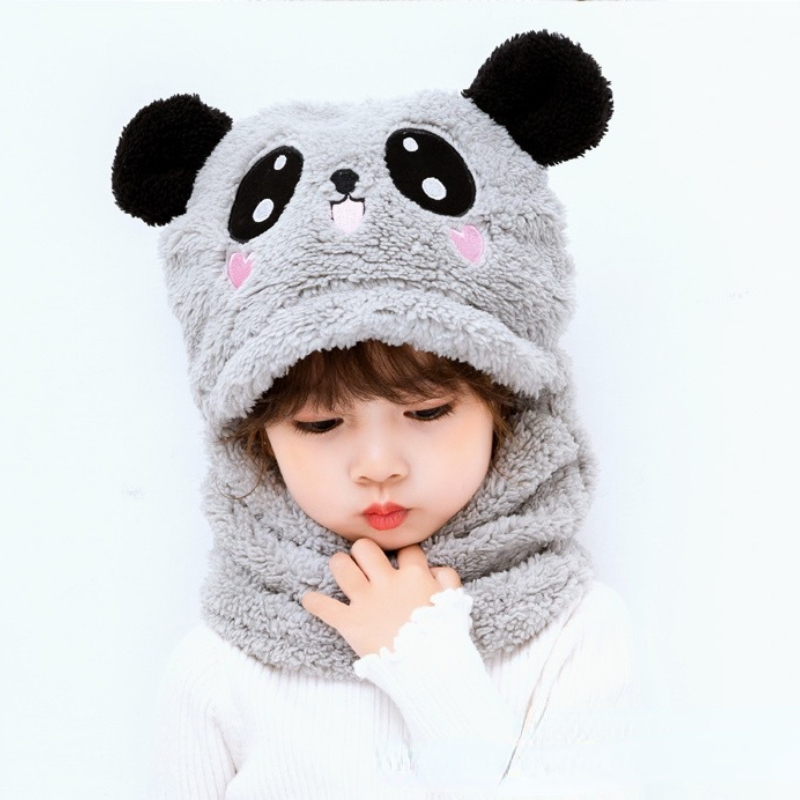 Boys And Girls Adorable Winter Baby Cap Velvet Cartoon Panda &Amp; Rabbit Hat With Warm Neck Collar