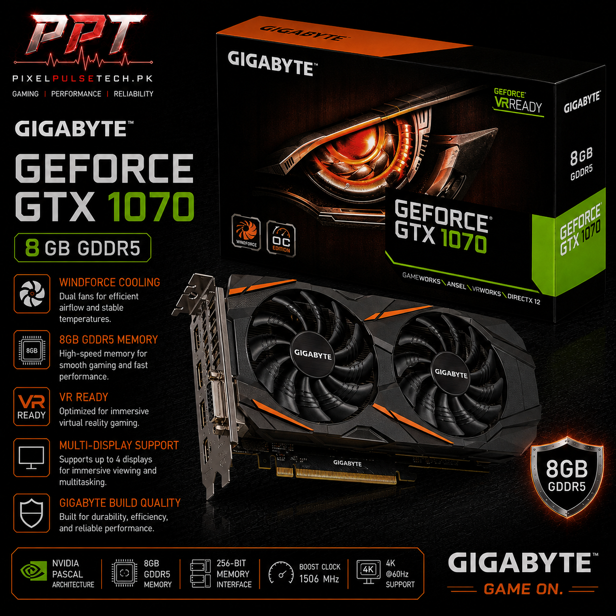 Gtx 1070 8GB GDDR5 256Bit Graphic Card– PixelsPulseTech.pk