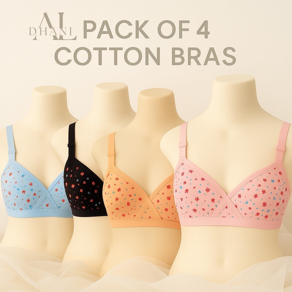 Pack of 4 and pack of 2 printed cotton bra 4 colour bras not padded brazzer for girls and women long lastic bra