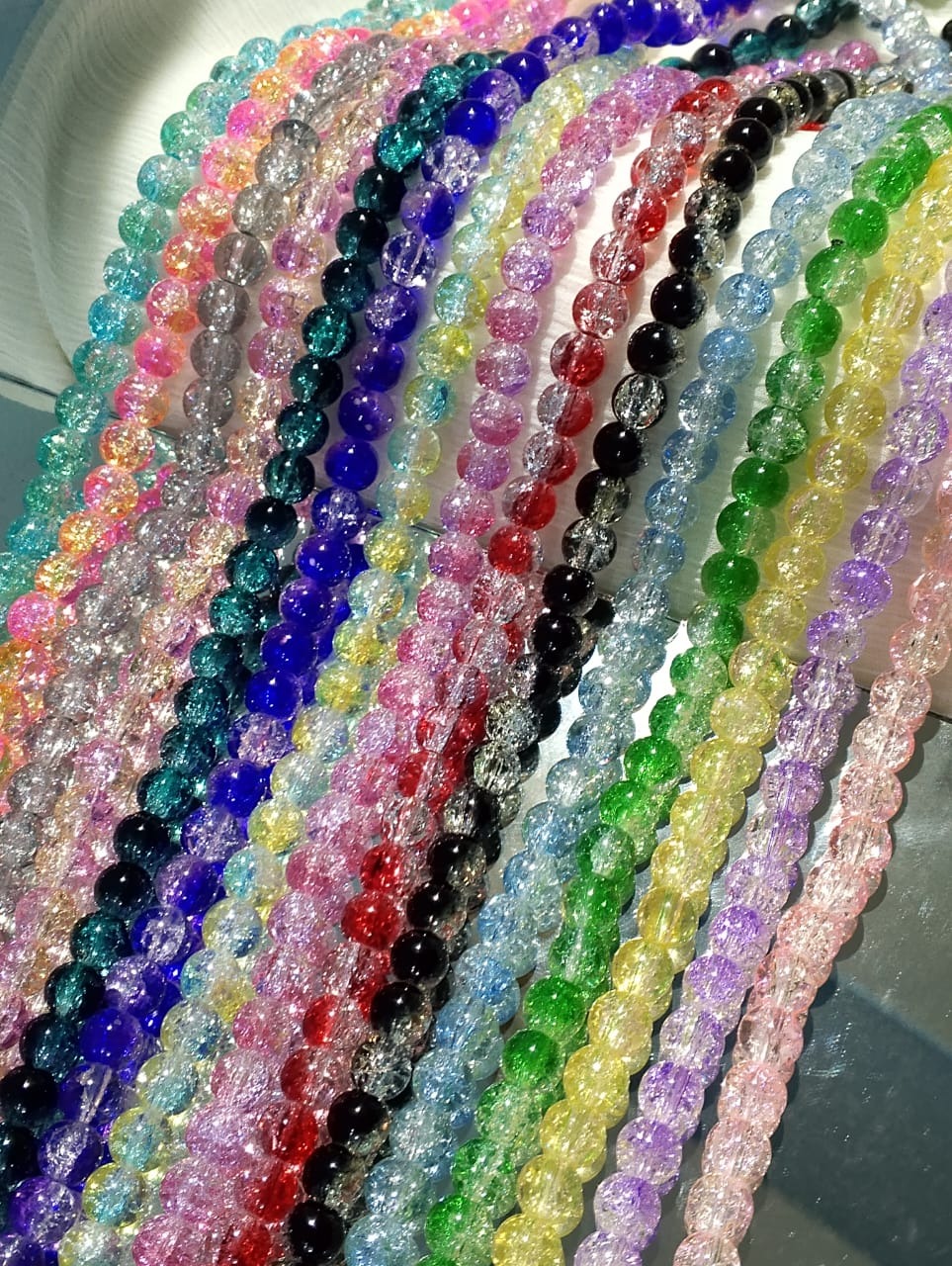 50/100PCS 8mm Crack Glass Beads for Jewelry Making – Cracked Round Loose Beads, 100+ Beads Per Strand, DIY Bracelet, Necklace & Earring Craft