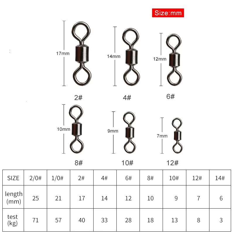 25Pcs Stainless Steel Bearing Rolling Connector Rotate Barrel Swivel Tackle Box Lure Line Tool Set Fishing Accessories Fishhook Fishing Connectors