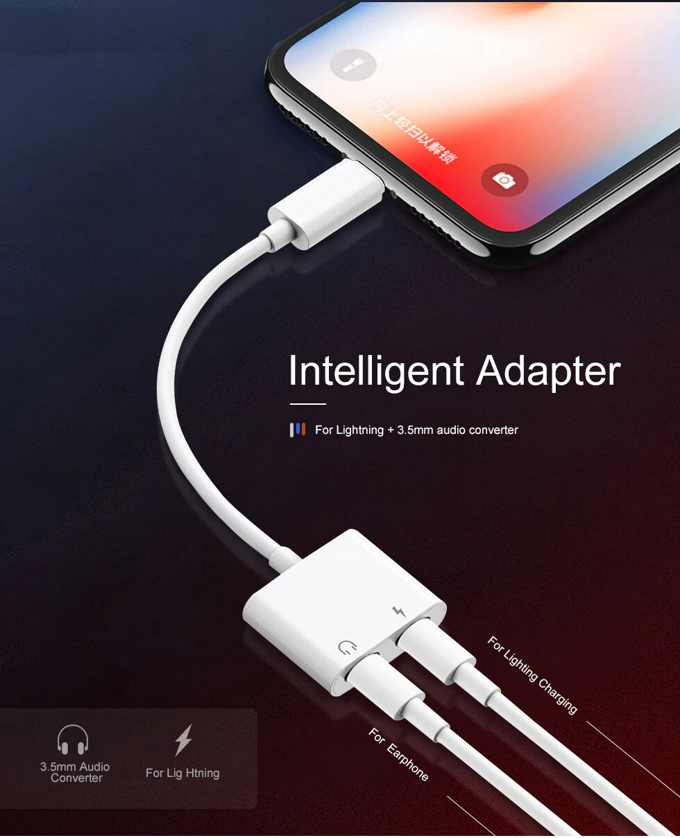 AzaTech Lightning to 3.5mm 2 in 1 Earphone Audio Adapter For Lighting Charger Cable Mobile Phone Aux Dual Jack Splitter Headphone & Fast Charging Connector Converter