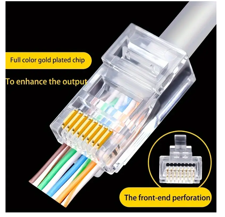 Cat6 RJ45 Connectors, Gold-Plated Gigabit Ethernet Cable Ends, 8P8C Network Modular Plug for Computer Networking, High-Speed Internet Connectivity, Durable & Reliable Performance, Compatible with CAT6 Cables