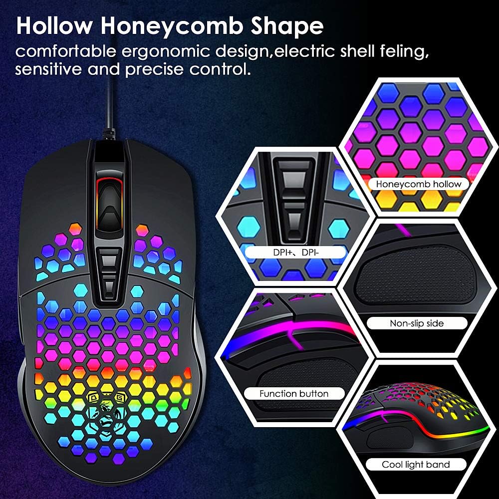 RGB Gaming Mouse USB Wired 3200 DPI Optical Sensor | Ergonomic 7 Button Gaming Mouse with Side Buttons & Double Click Key | 7-Color Breathing LED Backlit Braided Cable Computer Mouse for PC Laptop Desktop Gaming Office – Unique Mall
