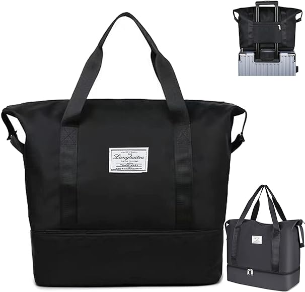 NEW LARGE CAPACITY MULTIFUNCTIONAL FOLDING TRAVEL BAG , DUFFEL BAG , DRY AND WET SEPARATION SPORTS WATERPROOF LUGGAGE TOTE HANDBAG TRAVEL BAG GYM YOGA STORAGE BAG FOR WOMEN AND MEN (black)