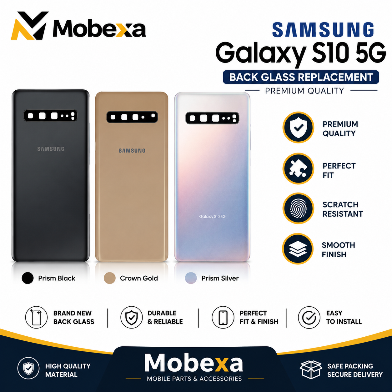 Samsung S10 5G Back Glass Replacement | Premium AAA Rear Back Glass Cover | Perfect Fit