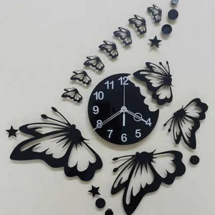 3D butterfly wall clock Style Wooden Wall Clock with Stars & Butterflies, Laser Cut Wooden Wall Clock Stylish Design with Stars & Butterflies