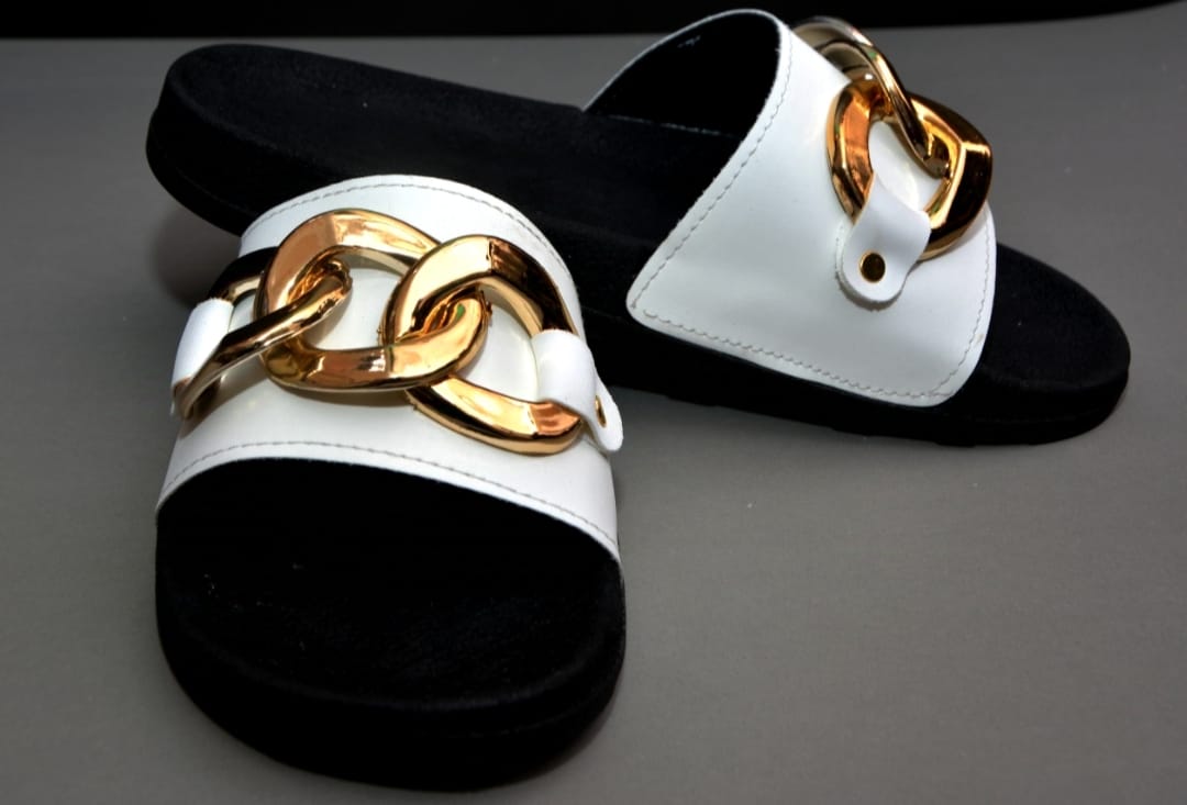 Women Gold Buckle Sandals Square Toe Casual Shoes Beach Flip Flops Formal Slipper