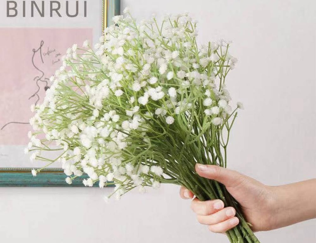 Artificial 7 Head Bunch Baby Breath Gypsophila Flowers Bouquets Real Touch Flowers for Wedding Party DIY Wreath Floral Arrangement Home Decoration (White)