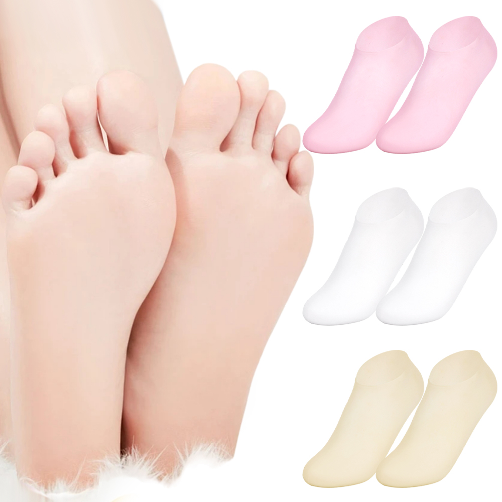 [Bundle Of 2] Moisturizing Socks Silicone Gel Heel Pad Socks Skin Color & Half Heel Pads