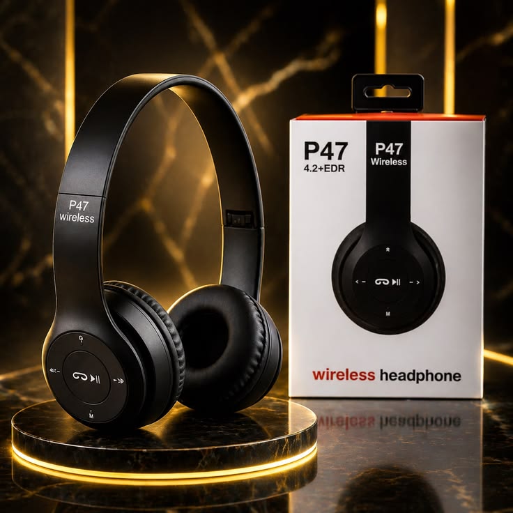 Original P47 Wireless Bluetooth Headphones | Foldable Stereo Over-Ear Headset | Rechargeable with Mic | FM Radio | TF Card Support | AUX Compatible