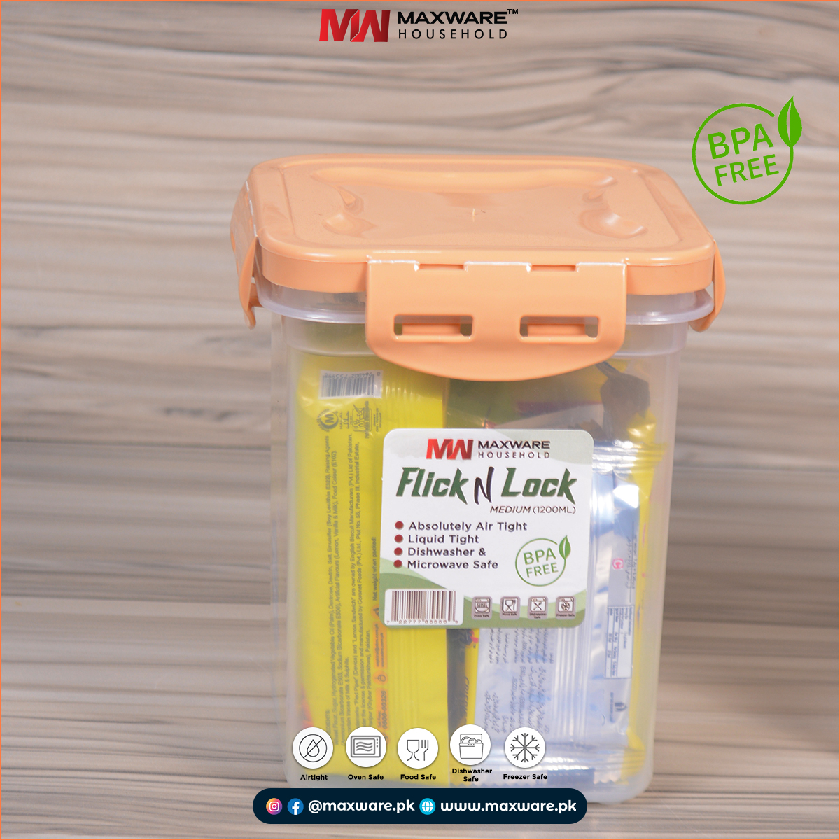 Maxware Household Flick N Lock Medium 1200 Ml Air Tight Jar