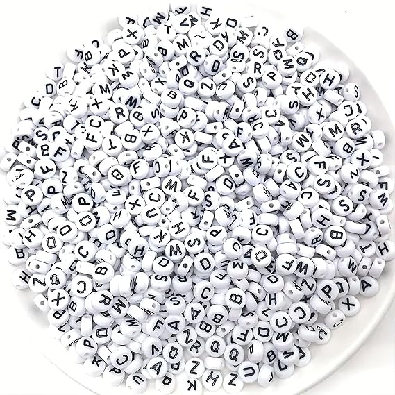 100 Pieces | Mixed Alphabet Beads | Round White | 7mm | Perfect for DIY Jewelry Making, Crafts & Accessories