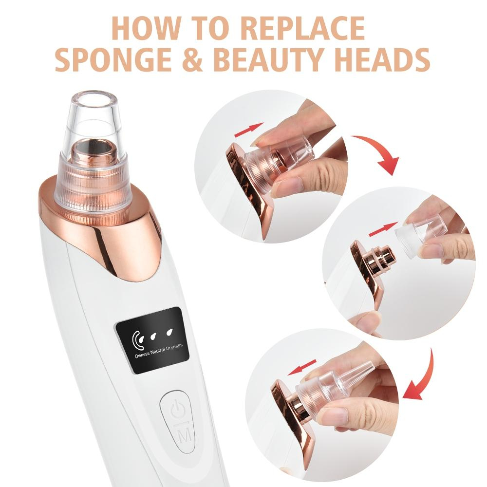5 in 1 Electric Blackhead Remover Vacuum Suction Machine | Facial Pore Cleaner Acne Oil Extractor Tool | Rechargeable Face Cleansing Device for Women Men | Skin Care Beauty Tool