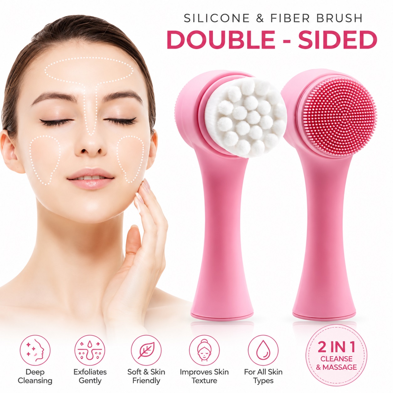 2-in-1 Silicone Face Cleansing Brush – Double-Sided Facial Deep Cleaning Brush, Pore Cleanser, Blackhead Remover, Soft Exfoliating & Facial Massage Skin Care Tool