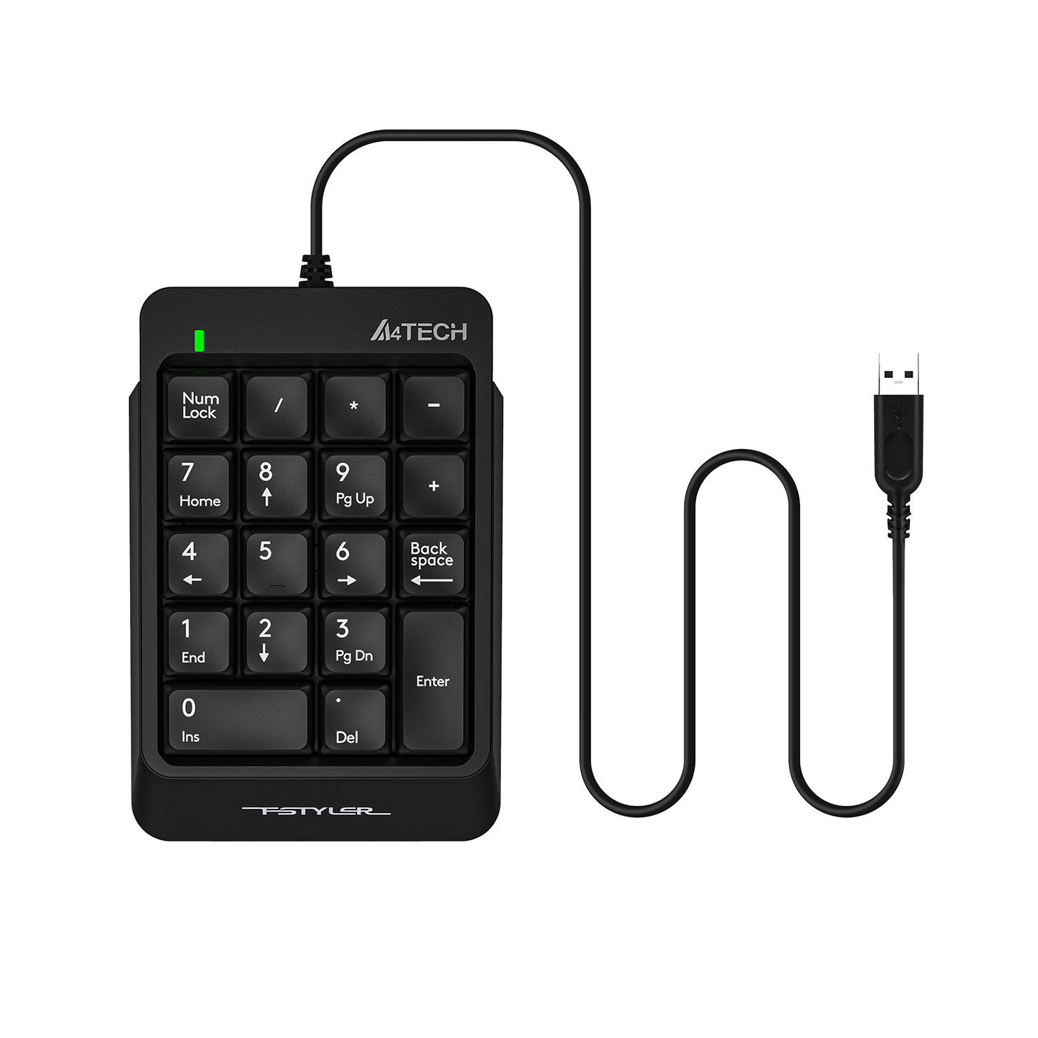 A4Tech FK13P FSTYLER Numeric Keypad - Sleek & Slim - Wired USB - Splash Resistant - Number pad for PC/Laptop - Black