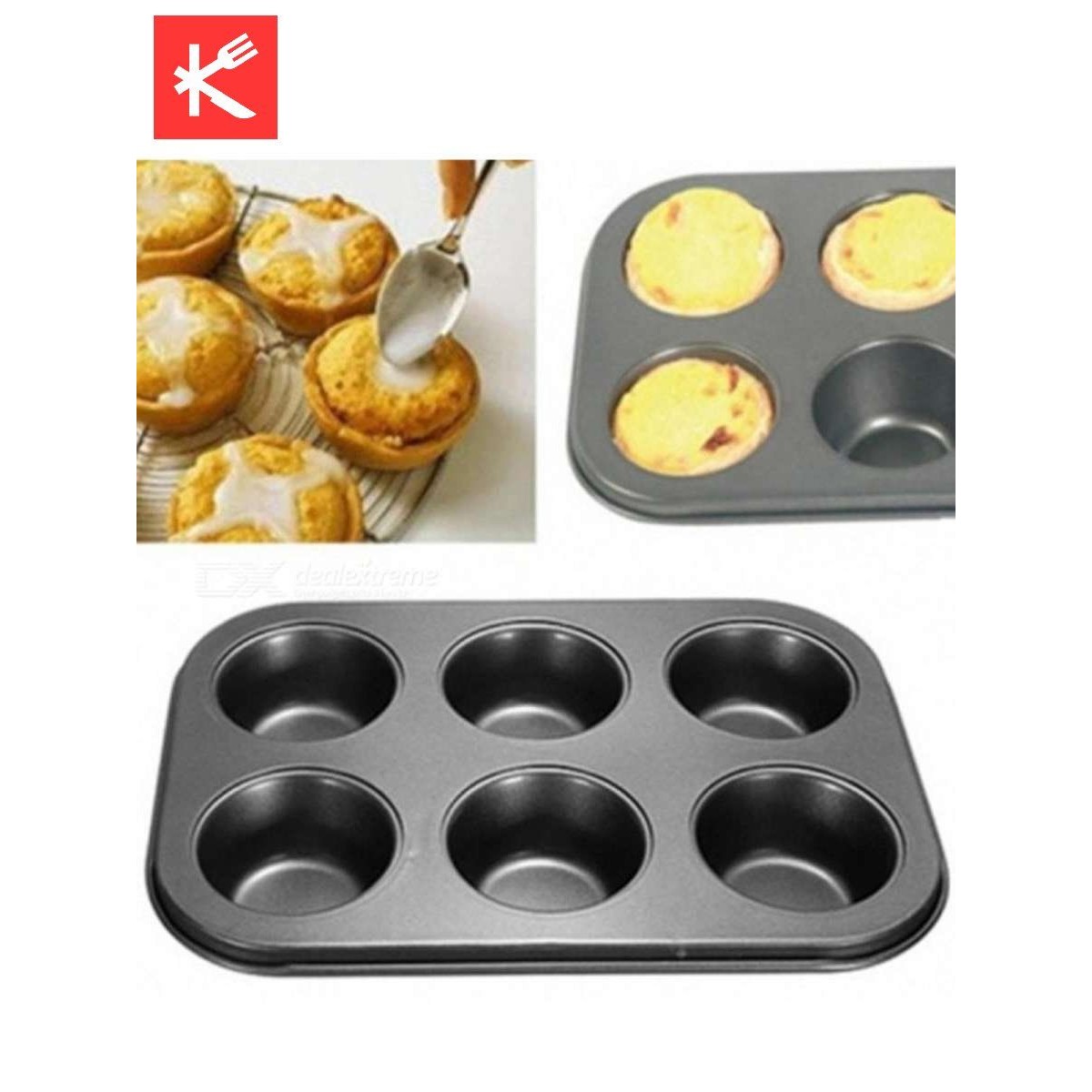 CAKE MAKER 6 GRID ROUND MOLD CARBON STEEL CHOCOLATE BAKING TRAY MOULD