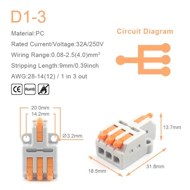 1 in multiple out Quick Wiring Connector Universal Splitter wiring cable Push-in Can Combined