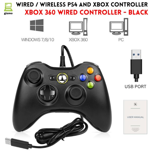 Wired & Wireless Xbox Controller - PC / PS4 / Xbox 360 Controller Wireless Joystick - Microsoft Joystick Xbox 360 With Vibration - Controller For Android, Laptop, PC & Xbox - White & Black
