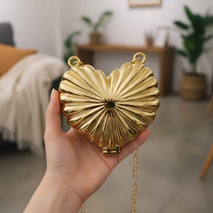 Most Trendy Mini heart clutch Metallic / Acrylic Clutch With Long Chain For Women & Girls