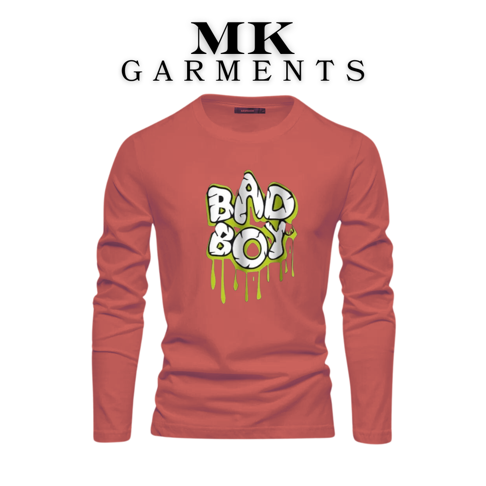 MK Garments - BadBoy Printed Round Neck Long Sleeves Soft Fabric Casual Tshirts For Mens