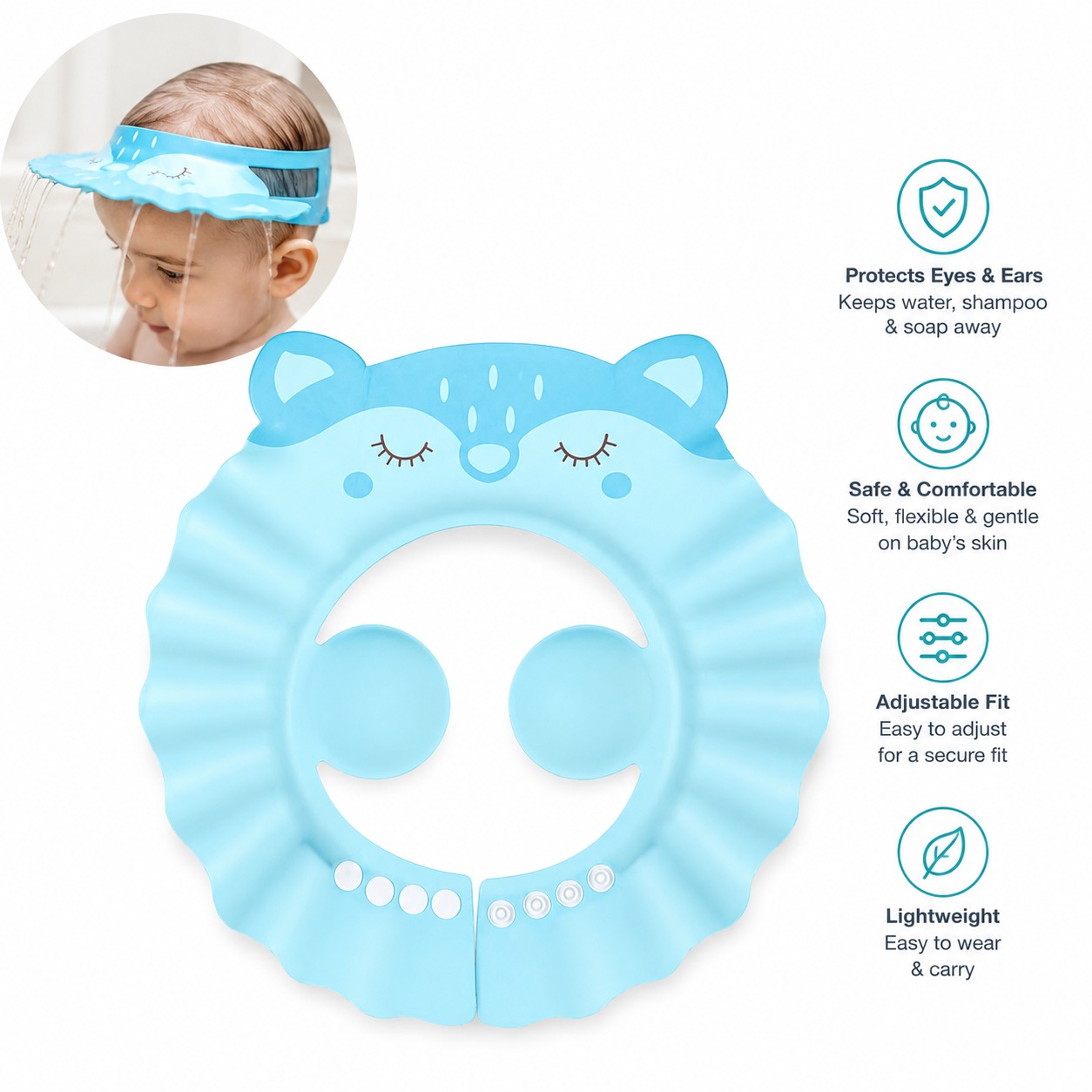 EFK Everything For Kids – Baby Shower Cap Adjustable  Baby Shampoo Protection Shower Cap  Bath Head Cover for Kids & Infants  Ear Protection Hair Wash Hat  Baby Bath Cap for Safe Shampoo Washing  Reusable Adjustable Shampoo Shield
