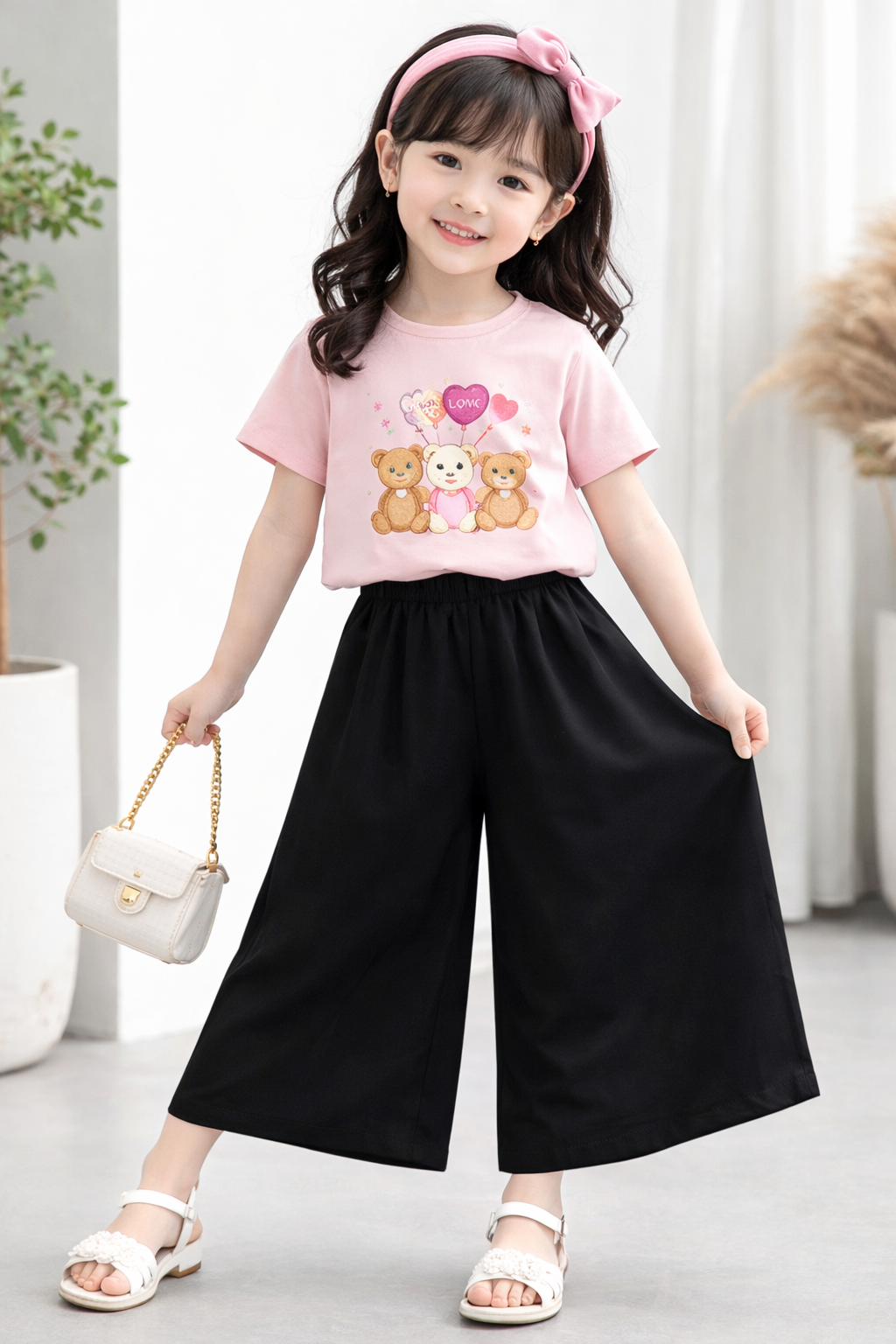 ALISAVER-Kids Girls Printed Cotton T-Shirt & Plain Flapper Suit | Comfortable Casual Wear | Ages 1–10 Years