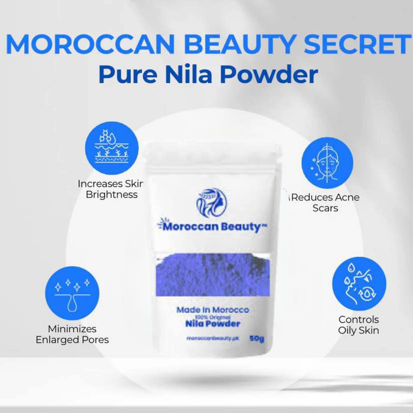 Moroccan Beauty Nila Blue Powder | Natural Skin Brightening Face & Body Powder | Moroccan Blue Nila Beauty Care Powder for Glowing Skin