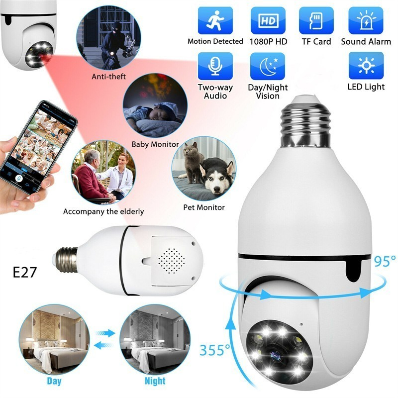 360° Wireless WiFi HD Security Camera | Smart Bulb CCTV Camera with Night Vision & Motion Detection | Weatherproof for Home & Outdoor Use