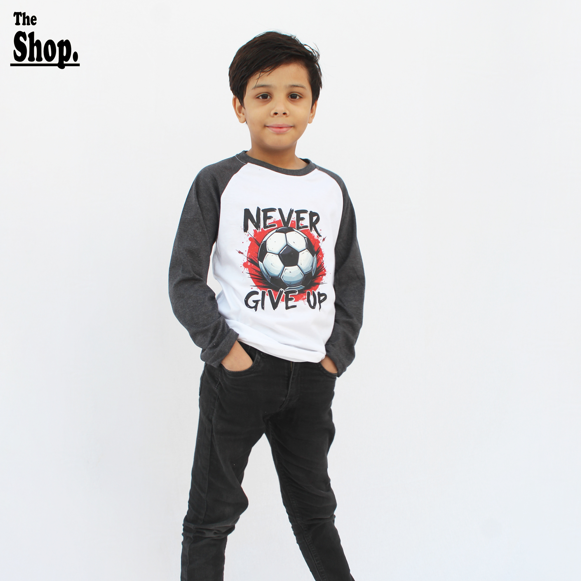 The Shop - Raglan Full Sleeves NEVER GIVE Up T-Shirt For Boys & Girls Kids, 1 Years To 14 Years - RFS-NGUT